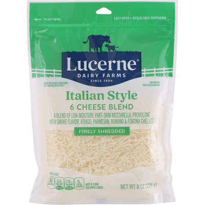 Lucerne Shredded Cheese, 6 Cheese Blend, Finely, Italian Style