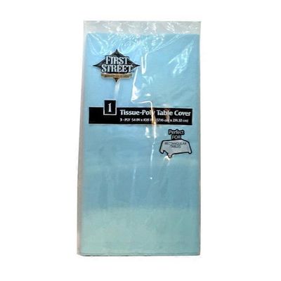 First Street Artstyle Pastel Blue Tissue Poly Table Cover 54x100 Inches