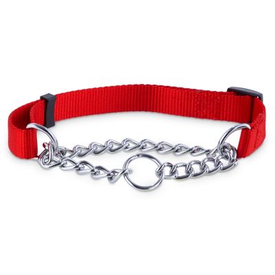 Petco Red Check Nylon And Chain Dog Collar 3/4" Width