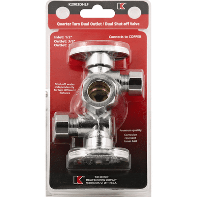 Keeney Valve, Dual Outlet/Dual Shut-Off, Quarter Turn