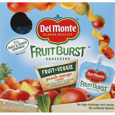Del Monte Squeezers, Fruit & Veggie, Peach-Mango Flavor