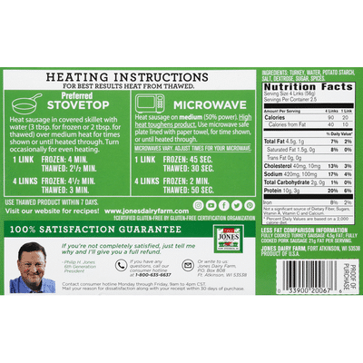 Jones Dairy Farm Golden Brown All Natural Fully Cooked Turkey Sausage