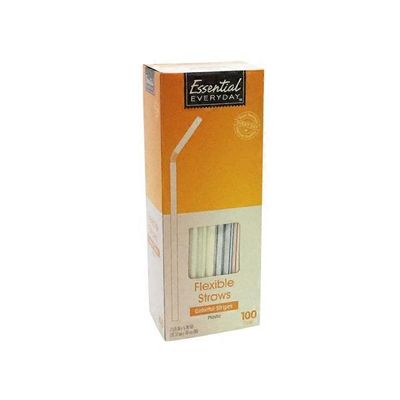Essential Everyday Straws, Flexible, Colorful Stripes, Plastic