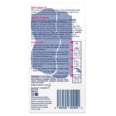 Bioré Pore Strips Nose+Face, 7 Nose + 7 Face Strips, Blackhead Remover Strips, , Oil-Free