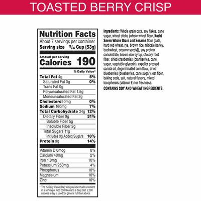 Kashi GO Breakfast Cereal, Vegan Protein, Fiber Cereal, Toasted Berry Crisp