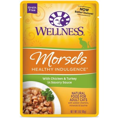 Wellness Healthy Indulgence Morsels With Chicken & Turkey In Savory Sauce Natural Food For Adult Cats