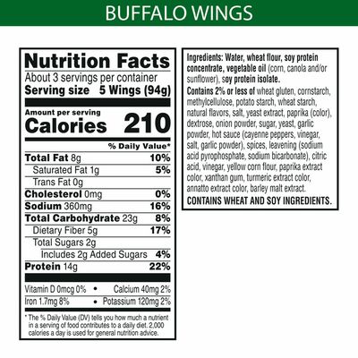 Morning Star Farms Meatless Chicken Wings, Plant Based Protein Vegan Meat, Frozen Meal, Buffalo