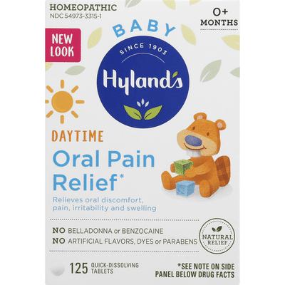 Hyland's Baby Oral Pain Relief Tablets with Chamomilla, Soothing Natural Relief for Teething Symptoms