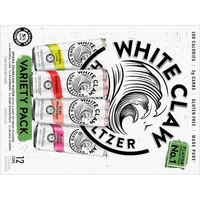 White Claw Hard Seltzer, Natural Lime/Raspberry/Ruby Grapefruit/Black Cherry, Spiked, Variety Pack, 12 Pack