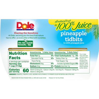 Dole Pineapple, Tidbits, In 100% Pineapple Juice
