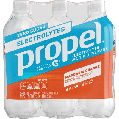 Propel Electrolyte Water Beverage, Zero Sugar, Mandarin Orange, 6 Pack