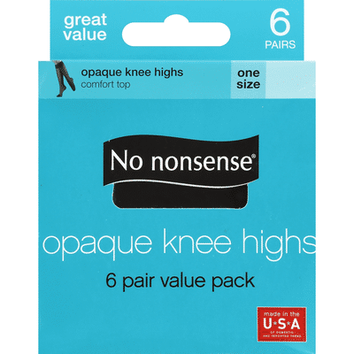 No nonsense Knee Highs, Comfort Top, Opaque, One Size, Black, 6 Pair Value Pack