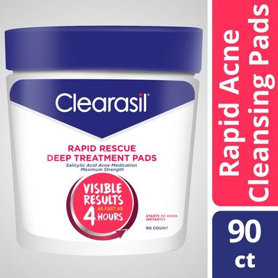 Clearasil Acne Treatment Facial Cleansing Pads- Rapid Rescue Deep Treatment Pads with Salicylic Acid