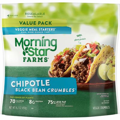 Morning Star Farms Crumbles, Plant Based Protein Vegan Meat, Frozen Meal, Chipotle Black Bean