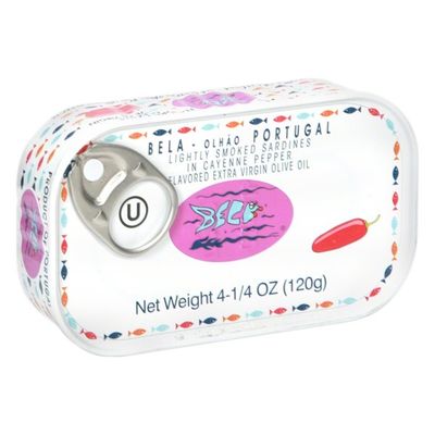 Bela Sardines, Lightly Smoked, in Cayenne Pepper Flavored Extra Virgin Olive Oil