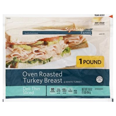 Signature Select Turkey Breast & White Turkey, Oven Roasted, Deli Thin Slice