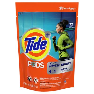 Tide PODS Plus Febreze, Sport Odor Defense Liquid Laundry Detergent Pacs, Active