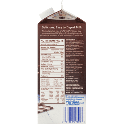 Lactaid Milk, Lowfat, Chocolate, 1% Milkfat