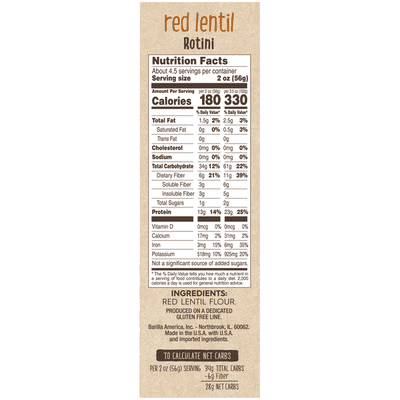 Barilla® Red Lentil Pasta, Gluten Free Pasta, Rotini