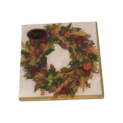 Caspari Ivory Autumn Wreath Paper Cocktail Napkins