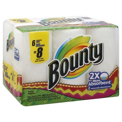Bounty Paper Towels, 2-Ply, 2X More Absorbent, 6 Big Rolls, Wrapper (6 ...