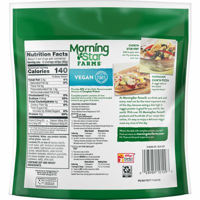 Morning Star Farms Meatless Chicken Strips, Plant Based Protein Vegan Meat, Frozen Meal, Original