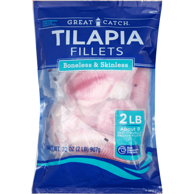 Great Catch Tilapia Fillets, Boneless & Skinless, 2 Pound