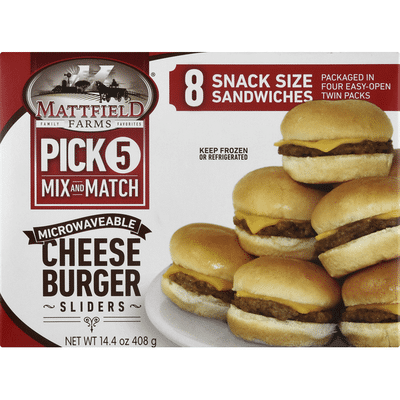 Mattfield Farms Microwaveable Cheese Burger Sliders Snack Size 8 Each Instacart