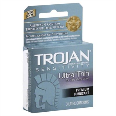 Trojan Ultra Thin Lubricated Condoms - 3 Count, Pack Of