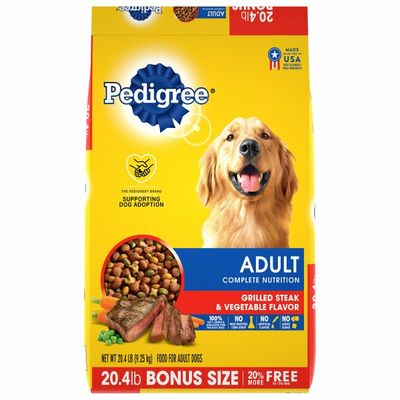 Pedigree Food for Adult Dogs, Grilled Steak & Vegetable Flavor, Complete Nutrition, Bonus Size
