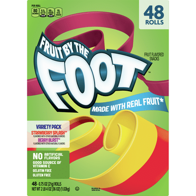 Fruit by the Foot Strawberry Splash, Berry Blast Fruit Flavored Snacks Variety Pack, 48 Count
