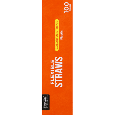 Essential Everyday Straws, Flexible, Colorful Stripes, Plastic