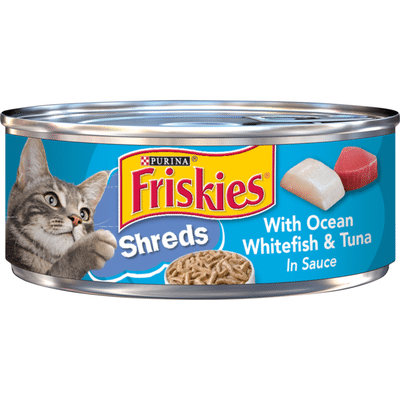 Friskies Wet Cat Food, Shreds With Ocean Whitefish & Tuna in Sauce
