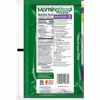 Morning Star Farms Veggie Burgers, Plant Based Protein, Frozen Meal, Tomato Basil Pizza