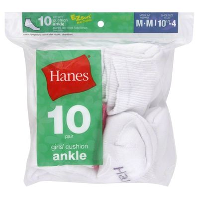 Hanes Socks, Cushion Ankle, Girls, Medium
