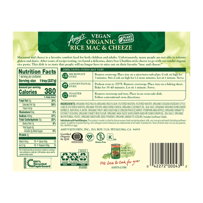 Amy's Kitchen Gluten and Dairy Free Rice Mac & Cheese