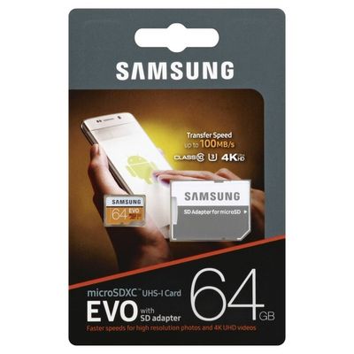 Samsung MicroSDXC Card, EVO with SD Adapter, 64 GB