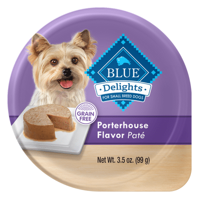 Blue Buffalo Delights Natural Adult Small Breed Wet Dog Food Cup, Porterhouse Flavor in Savory Juice