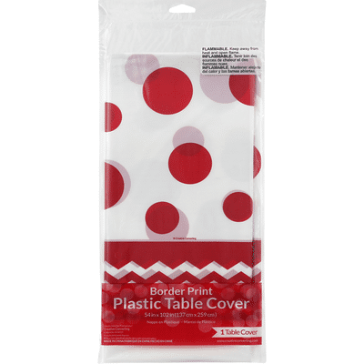 Creative Converting Table Cover, Border Print, Chevron Dots-Classic Red, Plastic