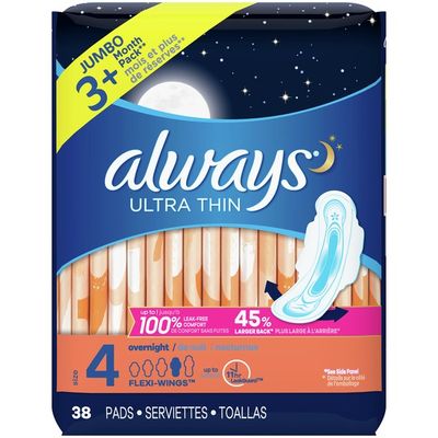 Always Pads Size 4 Overnight Absorbency Unscented With Wings