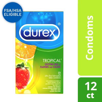 Durex® Condom Tropical Natural Latex Condoms, An exciting mix of flavors and colors