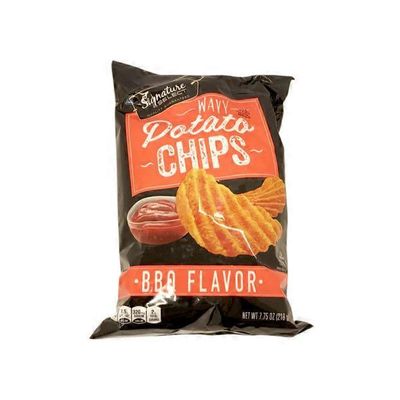 Signature Select Potato Chips, Wavy, BBQ Flavor
