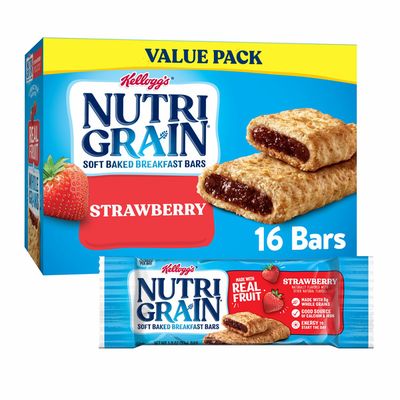 Kellogg's Nutri-Grain Soft Baked Breakfast Bars, Made with Real Fruit and Whole Grains, Kids Snacks, Strawberry