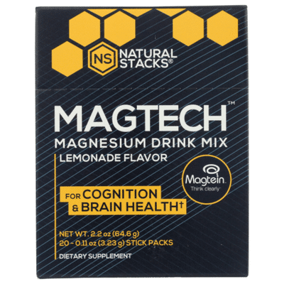 Natural Stacks Magtech Magnesium For Cognition & Brain Health Dietary Supplement Drink Mix Stick Packs, Lemonade