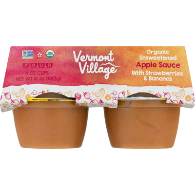 Vermont Village Organic Unsweetened Apple Sauce With Strawberries & Bananas