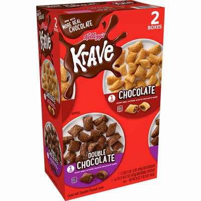 Kellogg's Krave Breakfast Cereal, 7 Vitamins and Minerals, Variety Pack