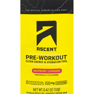 Ascent Energy Drink Mix, Pre-Workout, Raspberry Lemonade