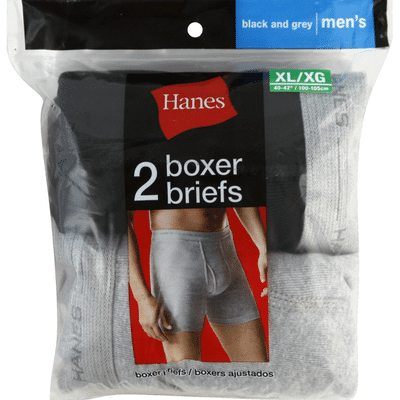 Hanes Boxer Briefs, Men's, XL, 40-42 Inch, Black & Grey