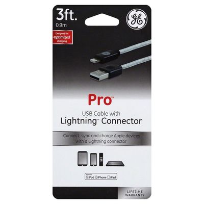 GE USB Cable, with Lightning Connector, 3 Feet