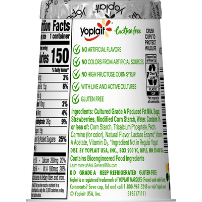 Yoplait Yogurt, Lactose Free Yogurt, Strawberry
